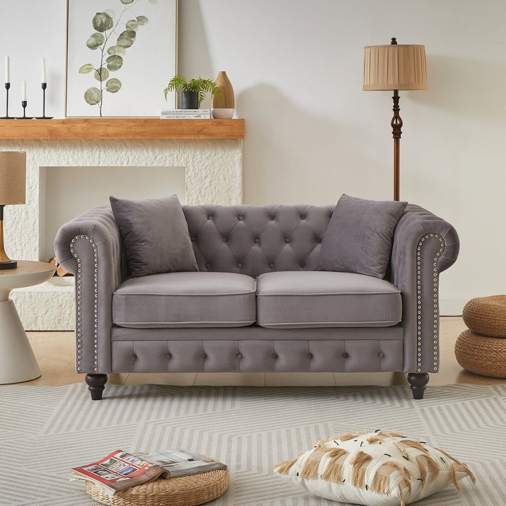 English Elm Fx Chesterfield Sofa Button Tufted Tech Fabric Nail Head Arms Living Room Seat Grey W1926S00115