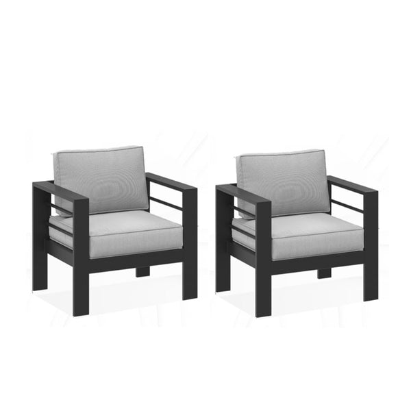 English Elm Set of 2 Outdoor Iron Armchairs with Olefin Cushions for Patio Resort Lounging Black+Grey B082P455107