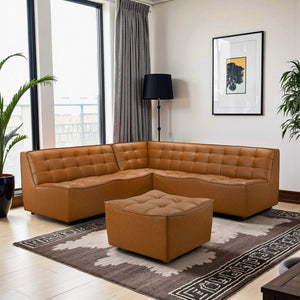 English Elm Brenham Vegan Leather Right Chaise Sectional with Mid Century Metal Legs B183S00220