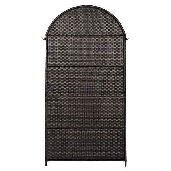 English Elm K&k Tall Arched Pe Rattan Outdoor Storage Cabinet with Adjustable Shelves and Steel Frame Brown+Black N707P420158D