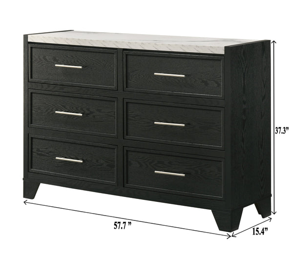 English Elm 1pc Contemporary Tall Chest with Faux Marble Top and Brushed Nickel Handles for Elegant Storage Black,White 18.74 L x 61.3 W x 38.4 H B2741P379712