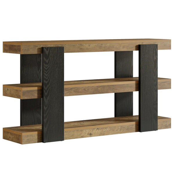 English Elm Sleek Wood Grain Console Table Geometric Base Slim Entryway Sofa Foyer Accent T3971P462328