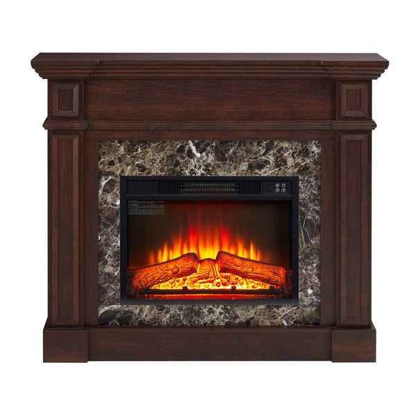 English Elm Electric Fireplace With Remote Control - Realistic 3D Flame & Stacked Stone Mantel, Cherry Finish W1758S00032