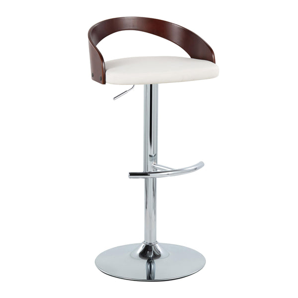 English Elm Grotto Contemporary Adjustable Barstools - Swivel Chrome, Cherry Wood & White Faux Leather - Set Of 2 B202S00913