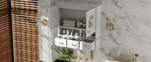 English Elm 4-in-1 Wall Mounted Bathroom Cabinet with Mirror Drawers and Towel Hooks Vanity White N710P405416K