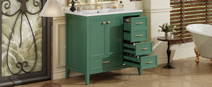English Elm Christopher Knight Home® - 36" Vintage-inspired Bathroom Vanity with Ceramic Sink, Solid Wood Frame, Soft-Close Drawers, Spacious Storage Green N759P293646F