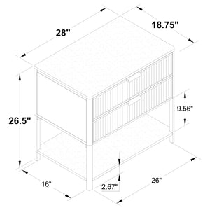 English Elm Tova Fluted 2-drawer Metal Frame Side Table with Open Shelf for Bedroom Living Room B062P451995