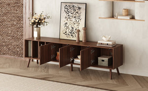 English Elm 68" Mid-century Walnut Media Console with Open Shelves and Soft-close Cabinet Storage N710P446195P