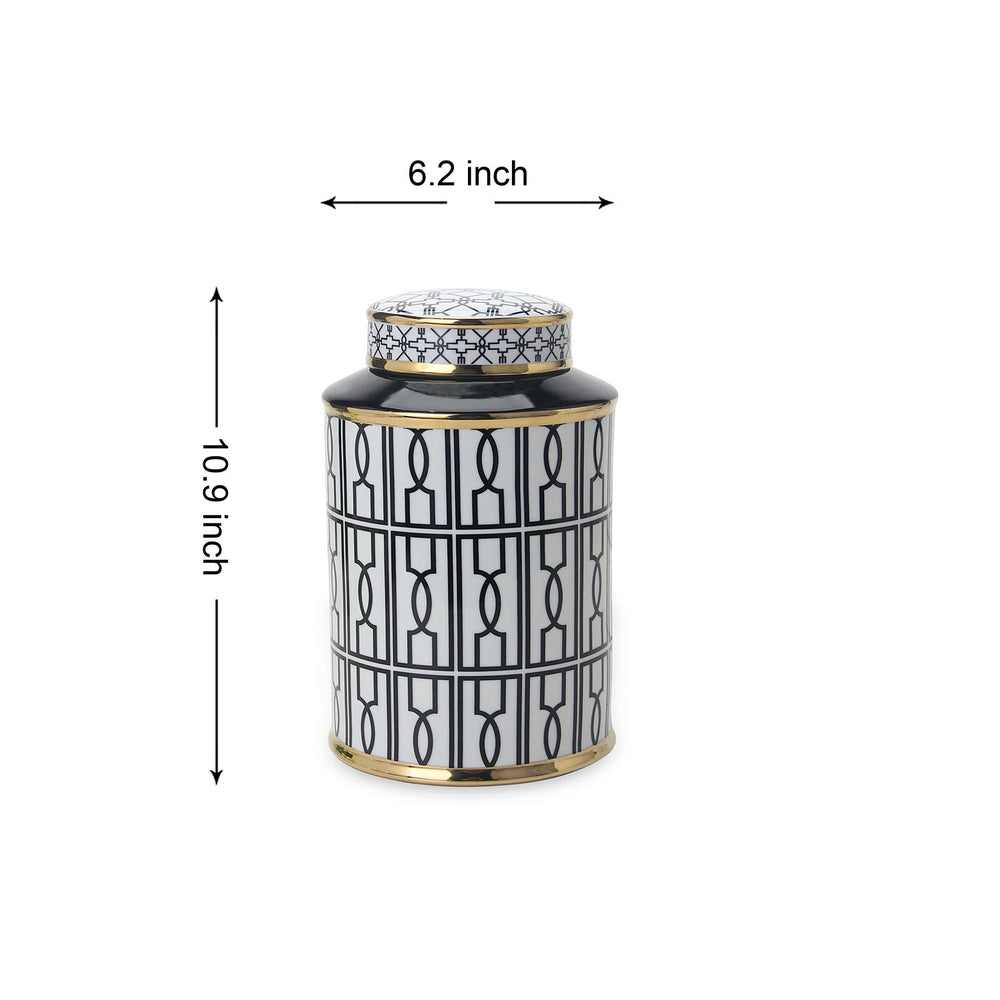 English Elm Elegant White Ceramic Ginger Jar With Bold Black Geometric Design - Modern Decor & Storage Solution B030P308543