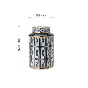 English Elm Elegant White Ceramic Ginger Jar With Bold Black Geometric Design - Modern Decor & Storage Solution B030P308543