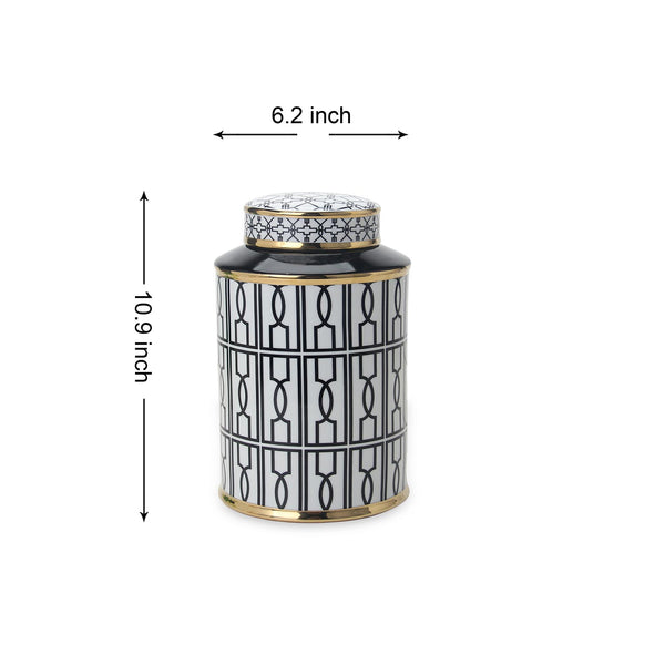 English Elm Elegant White Ceramic Ginger Jar With Bold Black Geometric Design - Modern Decor & Storage Solution B030P308543