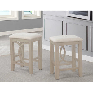 English Elm 3-piece Cottage Cafe Counter Set with Scroll Supports Cushioned Stools and Usb Charging Antique White B011P496728