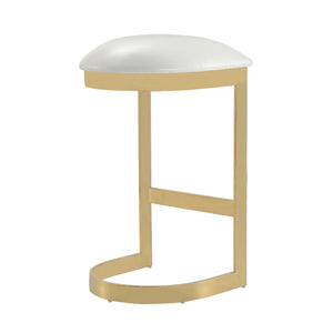 English Elm Aura Metal Upholstered Barstool White — Backless Faux Leather Seat, Brass Polished Base, Foam Padding, 28.5" Height B365P398003