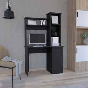 English Elm Carson Black Computer Desk with Hutch, 25.8"x17.7" Work Surface, Single Door Cabinet & Shelves B200P188877