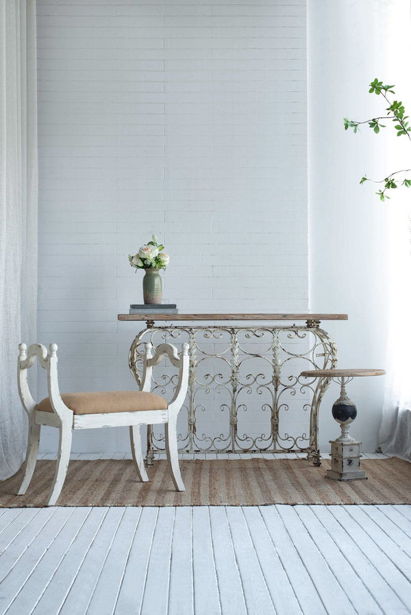 English Elm 30.7x15.7x30.7" Harlow Bench — Rustic Farmhouse Vanity Chair with Distressed White Finish & Burlap Upholstery W2078P186142