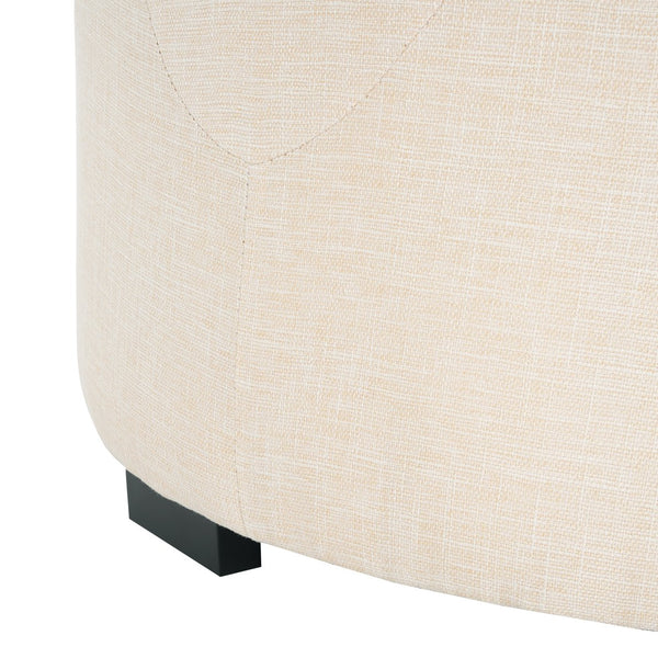 English Elm Christopher Knight Home® - Upholstered Round Button Tufted Ottoman in PU Leather with Dense Foam, Birch Legs, Versatile Seating Beige N757P291449I