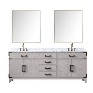 English Elm White Oak Double Bath Vanity Set With Carrara Marble Top, Faucets, & Matching 36 In. Mirrors B2731S01872-GIGA