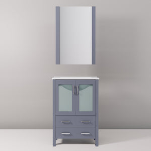English Elm Dark Grey Bath Vanity Set With White Ceramic Top, Mirror & Smart Storage For Compact Spaces B2731S00720