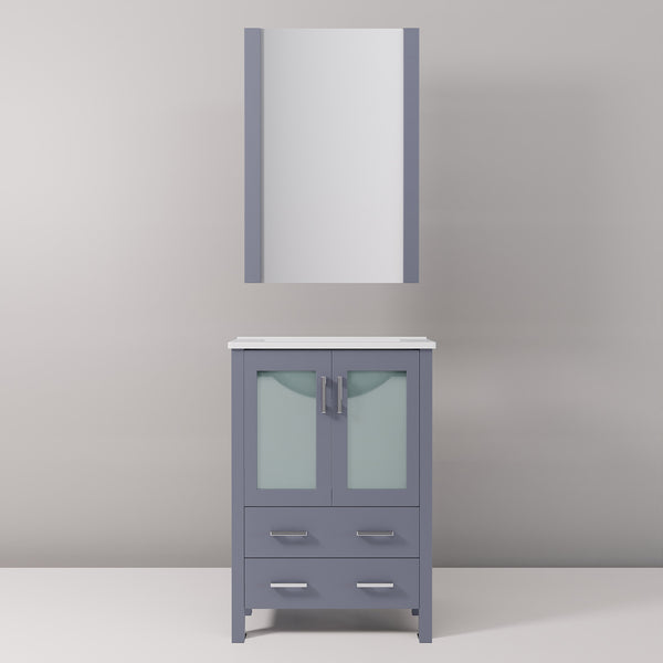 English Elm Dark Grey Bath Vanity Set With White Ceramic Top, Mirror & Smart Storage For Compact Spaces B2731S00720