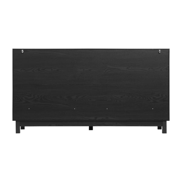 English Elm Modern Fluted 6 Drawer Dresser with Solid Wood Legs Japandi Chest for Bedroom Carbon Black N739S0000015E