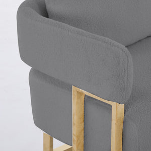 English Elm TS Modern decorative chair with teddy fleece upholstery, ergonomic sponge cushion and gold legs for luxe comfort and style Grey+Gold W2311P364626