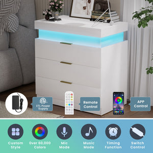English Elm Nightstand with Built-in Charging Station Rgb Led Lighting and Sliding Top Drawer White W1162P246395