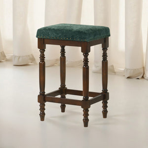 English Elm Set of 2 Rustic Counter Stools with Cushioned Faux Leather Seats, Solid Wood Build, Space-Saving 25" Walnut W2537P298995