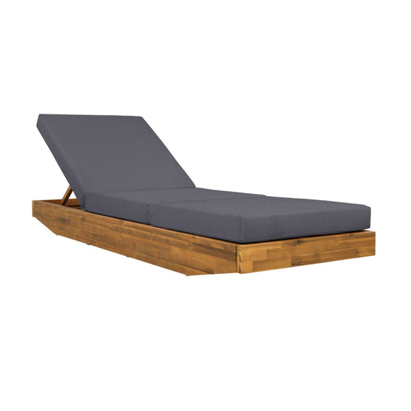 English Elm Boat-shape Acacia Wood Outdoor Chaise Lounge Slatted Teak Finish Poolside Recliner Dark Grey,Teak N770P380117T_N770P208326G