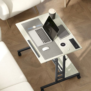 English Elm Homcom Rolling Standing Desk with Power Outlets Usb Ports Tiltable Oak Home Office W2225P485619