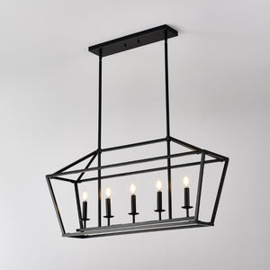 English Elm 5-light Industrial Farmhouse Chandelier Matte Black Metal Linear Pendant for Kitchen Island W5008P465021