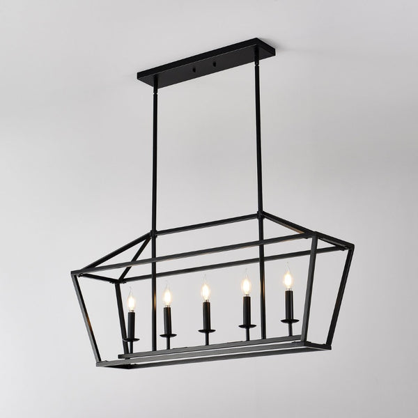 English Elm 5-light Industrial Farmhouse Chandelier Matte Black Metal Linear Pendant for Kitchen Island W5008P465021