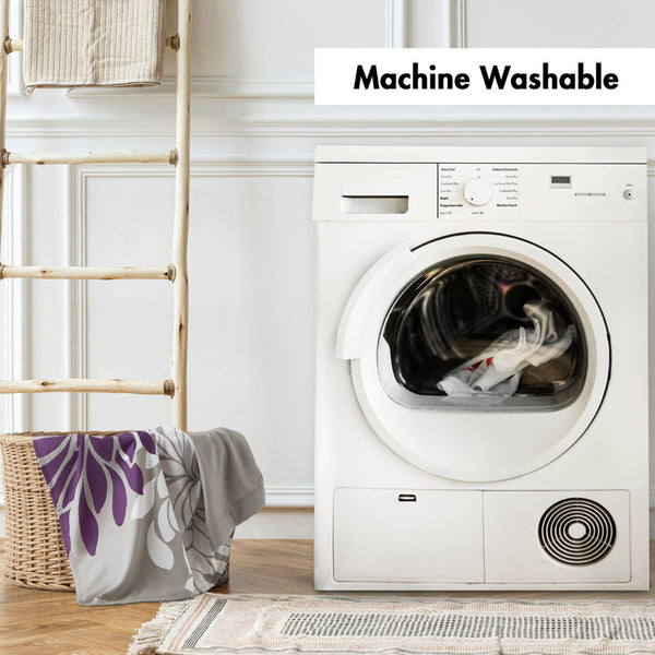 JLA Home Madison Park Essentials - Printed Floral Maible Shower Curtain 72x72, Ultra-Soft Microfiber Grey with Purple/White Blooms, Machine-Washable MPE70-816