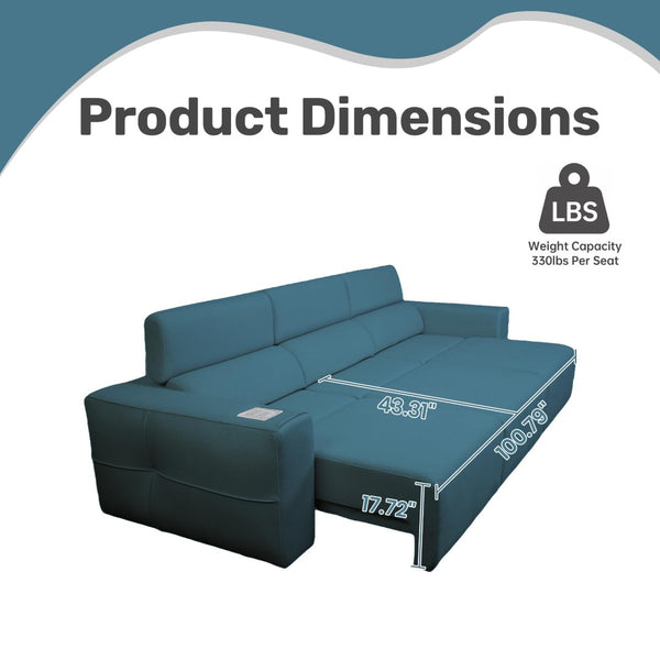 English Elm Power Reclining Sofa with Bluetooth Speakers Wireless Charging and Smart Home Theater Seating Blue W3795S00009