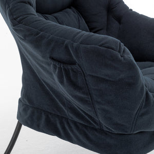 English Elm Accent Recliner Chair With Ottoman – Plush Navy Velvet Lounge Seat For Home, Office & Small Spaces T3903P372941