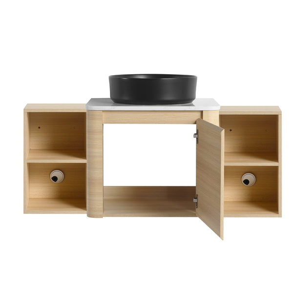 English Elm 48'' Wall-Mounted Bathroom Vanity With Elegant Ceramic Sink, Soft-Close Door & Ample Storage Shelves W999S00470