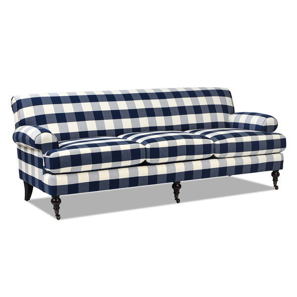 English Elm Jennifer Taylor Home - Alana Three-Cushion Tightback Sofa In Elegant Blue Lattice Woven Fabric For Timeless Style & Comfort B2719P238315