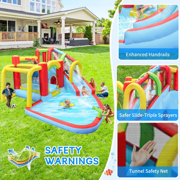 English Elm 7 in 1 Inflatable Backyard Water Park with Slide Splash Pool Climbing Wall and Bouncer W167790010