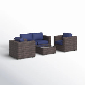 English Elm Fully Assembled 4-Piece Patio Rattan Sofa Set - Durable, Comfortable, Weather-Resistant Elegance! B120S00175