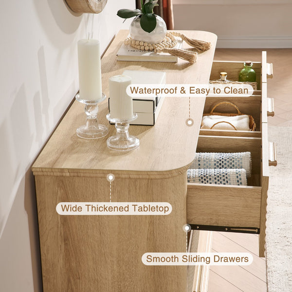 English Elm Fluted Wave Panel 7 Drawer Mdf Dresser Modern Bedroom Storage with Tv Stand Top T5326P425097