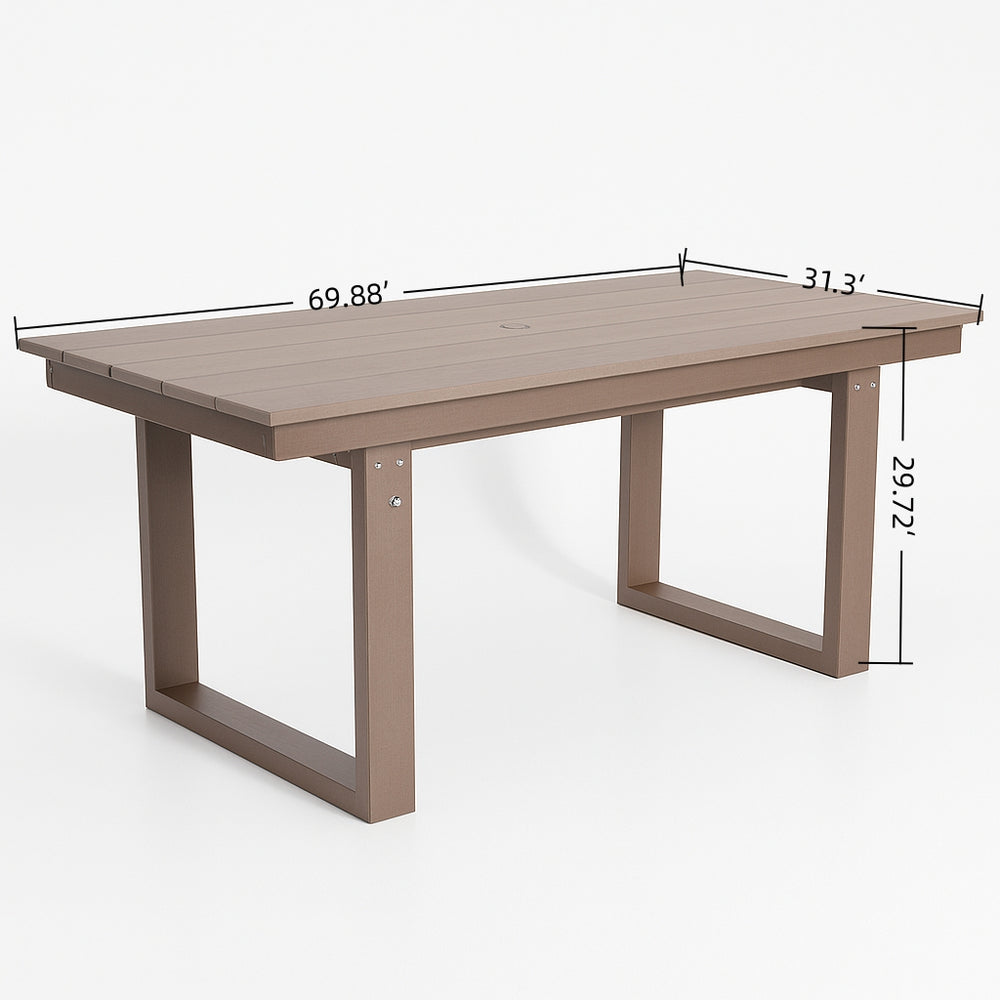 English Elm 7-Piece Hdpe Outdoor Dining Set – Elegant Antique Dark Oak Table & 6 Armless Chairs For Any Space W3566S00008