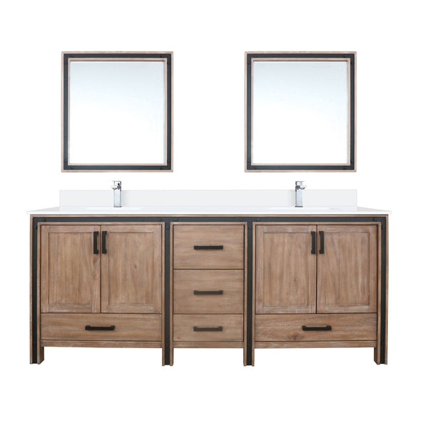 English Elm Rustic Barnwood Double Bath Vanity 80" W x 22" D with Cultured Marble Top, Chrome Faucet & Mirrors B2731S01146