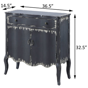 English Elm Antique Pearl End Table with Scrolled Trim and Lower Display Shelf for Elegant Traditional Décor Grey B062P186562
