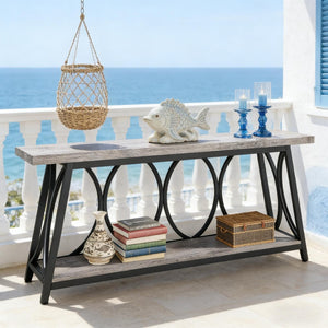 English Elm Hall Console Table Industrial Rustic Two Tier Wood Tone Metal Frame Entryway Sofa T3971P450421