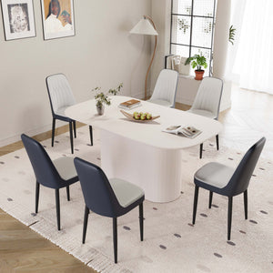 English Elm 63 Medieval Modern Cream Style Dining Table & 6 Pu Chairs Set - Ergonomic Comfort & Durability W2189S00701