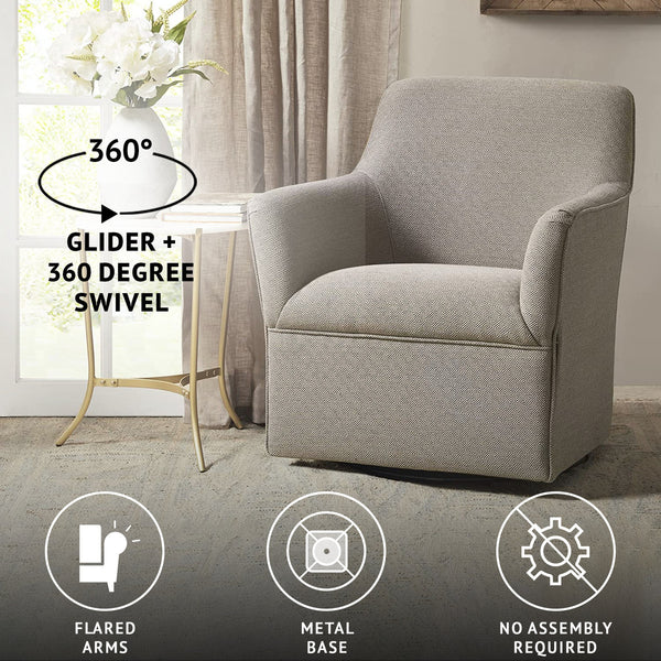 JLA Home Madison Park - Swivel Grey Glider Chair with 360° Metal Swivel Base, Soft Upholstery, Flared Arms & No-Assembly Comfort MP103-0825