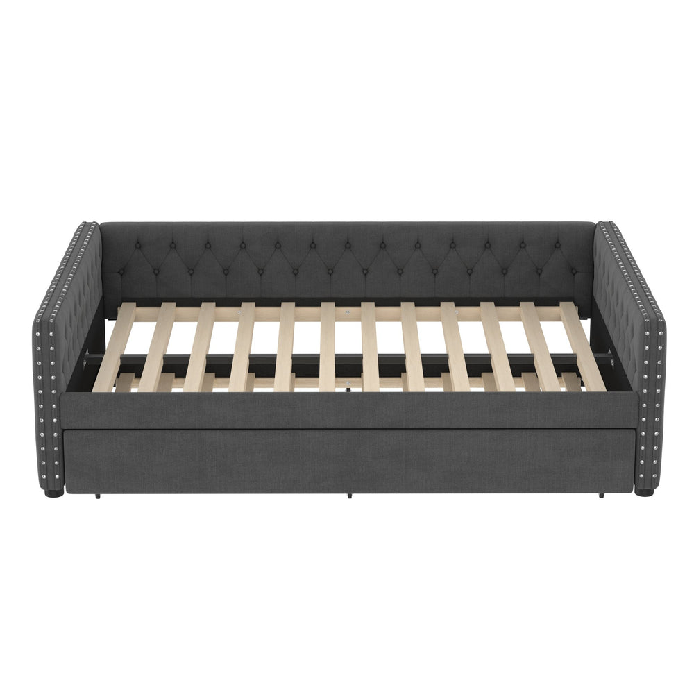 English Elm Full Size Daybed With Twin Trundle, Elegant Upholstered Sofa Bed, Button Tufted Gray Design W1580S00081