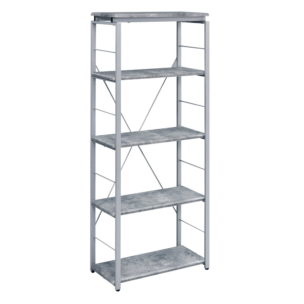 English Elm Grey Industrial 4-Shelf Bookcase with Silver Steel Frame, Rustic Open-Back Design, Durable Storage Appeal B062P186550