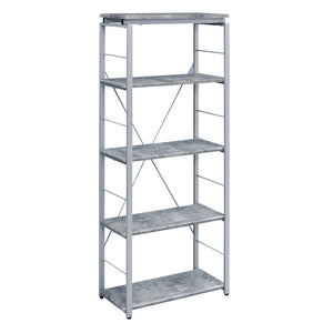 English Elm Grey Industrial 4-Shelf Bookcase with Silver Steel Frame, Rustic Open-Back Design, Durable Storage Appeal B062P186550