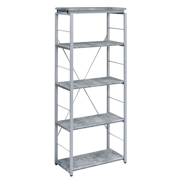 English Elm Grey Industrial 4-Shelf Bookcase with Silver Steel Frame, Rustic Open-Back Design, Durable Storage Appeal B062P186550