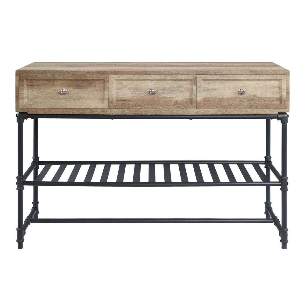 English Elm Brantley Rustic Sandy Gray Finish Coffee Table with Metal Pipe Frame, 1-Tier Shelf and Durable Top Oak 52.39 L x 22.5 W x 11.75 H B2726P244965